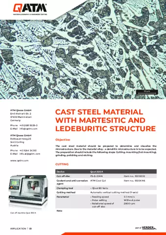 Cast steel material with martesitic and lederburitic structure