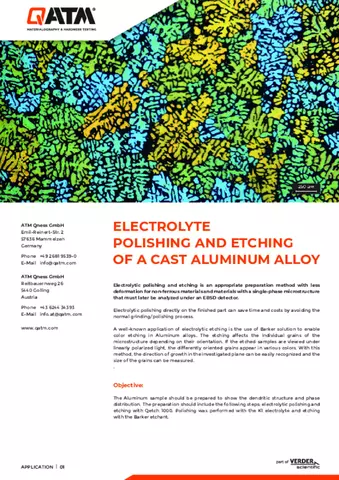 Electrolyte polishing and etching of cast aluminum alloy