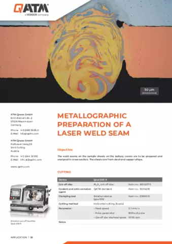 Metallographic preperation of a laser weld seam