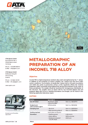 Metallographic preparation of an Inconel 718 alloy