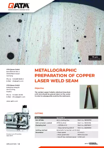 Metallography preparation of copper laser weld seam