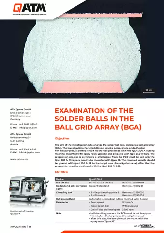 Examination of the solder balls in the ball grid array