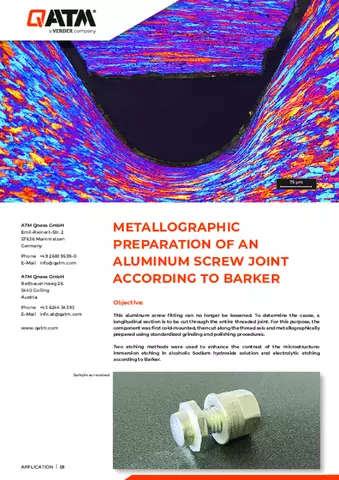 Metallographic preparation of an aluminum screw joint according to Barker